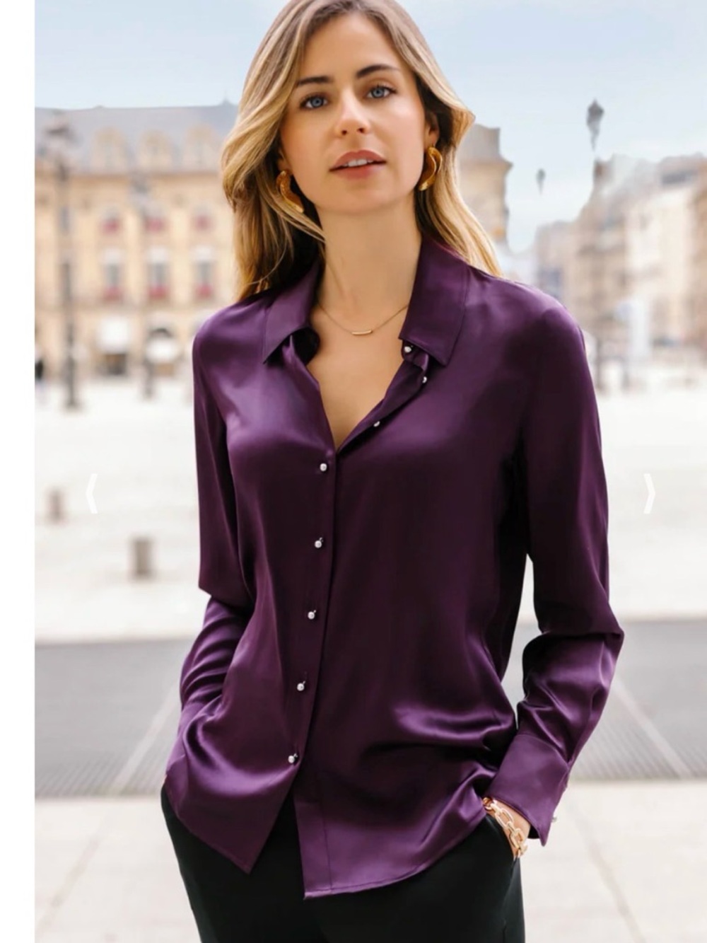 Ravella Women's Milano Silk Blouse Deep Plum Button-Down Satin Shirt
